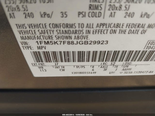 2018 Ford Explorer Limited მანქანა იყიდება აუქციონზე, vin: 1FM5K7F88JGB29923, აუქციონის ნომერი: 46322614