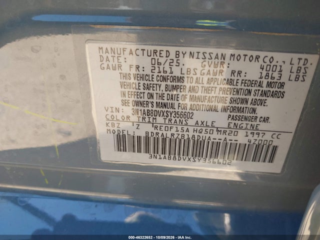 2025 Nissan Sentra Sr მანქანა იყიდება აუქციონზე, vin: 3N1AB8DVXSY356602, აუქციონის ნომერი: 46322652