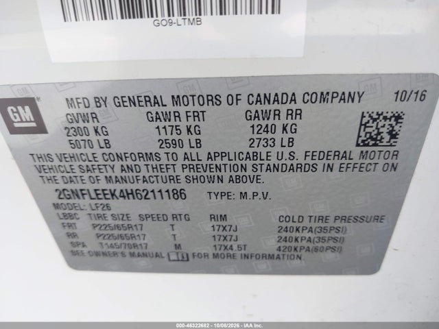 2GNFLEEK4H6211186 Chevrolet EQUINOX LS
