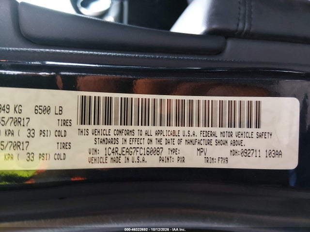 46322692 :رقم المزاد ، 1C4RJEAG7FC160087 vin ، 2015 Jeep Grand Cherokee Laredo مزاد بيع