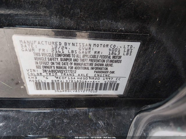 46322731 :رقم المزاد ، 3N1AB8CV8SY277012 vin ، 2025 Nissan Sentra Sv مزاد بيع