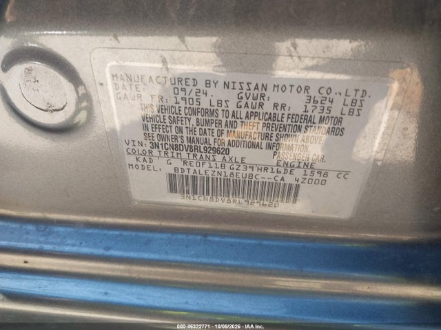 46322771 :رقم المزاد ، 3N1CN8DV8RL929620 vin ، 2024 Nissan Versa 1.6 S مزاد بيع