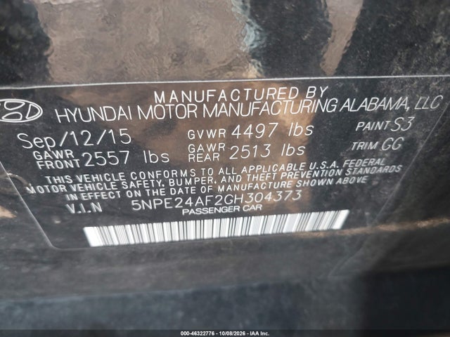 Продажа на аукционе авто 2016 Hyundai Sonata Se, vin: 5NPE24AF2GH304373, номер лота: 46322776