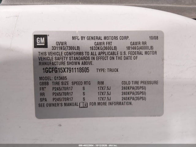 Продаж на аукціоні авто 2009 Chevrolet Express 1500 Work Van, vin: 1GCFG15X791118605, номер лоту: 46322804