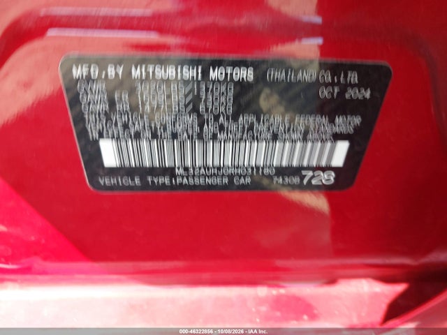 Aukcja sprzedaży 2024 Mitsubishi Mirage Es/le, vin: ML32AUHJ0RH031180, numer aukcji: 46322856