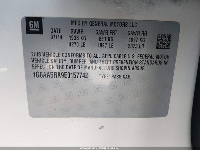 46322935 :رقم المزاد ، 1G6AA5RA9E0157742 vin ، 2014 Cadillac Ats Standard مزاد بيع