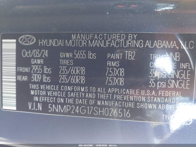 5NMP24G17SH026516 Hyundai Santa Fe Hybrid Sel