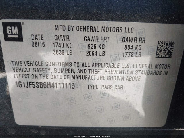 Aukcja sprzedaży 2017 Chevrolet Sonic Premier Auto, vin: 1G1JF5SB6H4111115, numer aukcji: 46323037