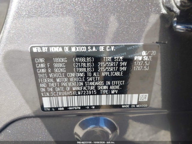 Продажа на аукционе авто 2020 Honda Hr-v Awd Ex, vin: 3CZRU6H5XLM723915, номер лота: 46323108
