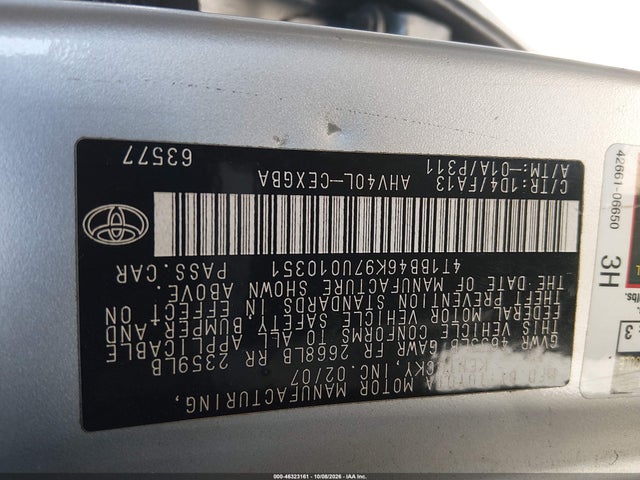 46323161 :رقم المزاد ، 4T1BB46K97U010351 vin ، 2007 Toyota Camry Hybrid مزاد بيع