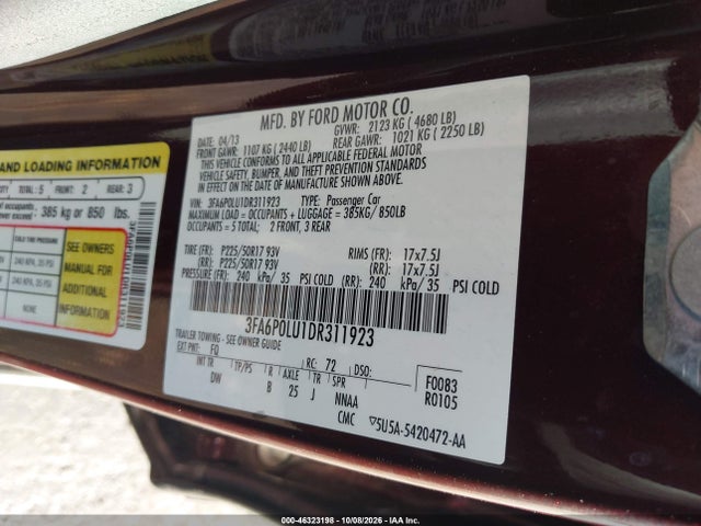 46323198 :رقم المزاد ، 3FA6P0LU1DR311923 vin ، 2013 Ford Fusion Hybrid Se مزاد بيع