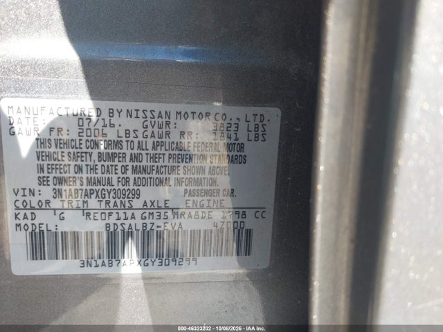 Aukcja sprzedaży 2016 Nissan Sentra S, vin: 3N1AB7APXGY309299, numer aukcji: 46323202