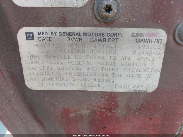 46323217 :رقم المزاد ، 1G1FP23T0LL119086 vin ، 1990 Chevrolet Camaro Rs مزاد بيع