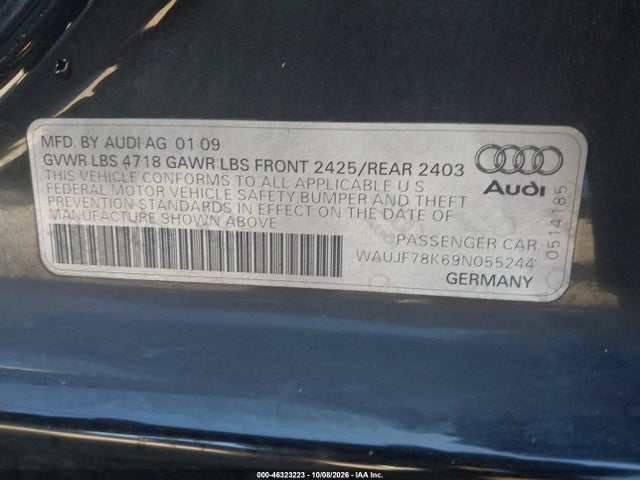 2009 Audi A4 2.0t Premium მანქანა იყიდება აუქციონზე, vin: WAUJF78K69N055244, აუქციონის ნომერი: 46323223