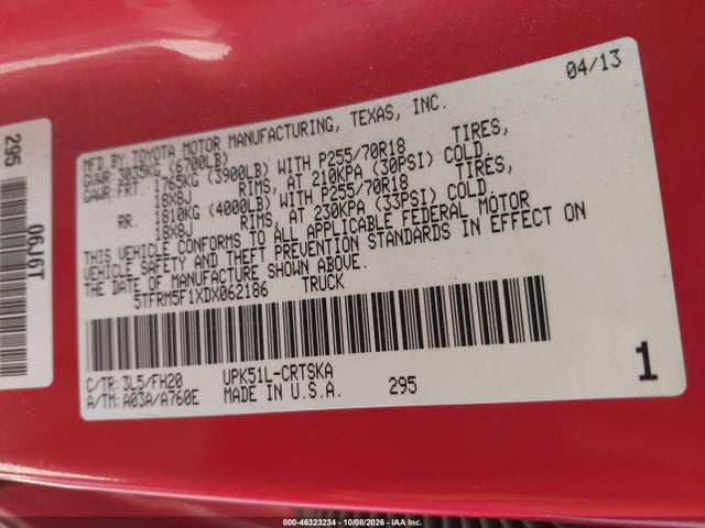 Aukcja sprzedaży 2013 Toyota Tundra Grade 4.6l V8, vin: 5TFRM5F1XDX062186, numer aukcji: 46323234