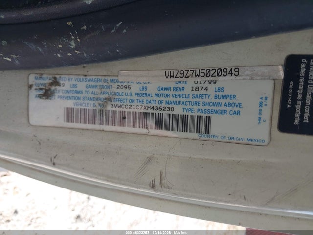 Продажа на аукционе авто 1999 Volkswagen New Beetle Gls, vin: 3VWCC21C7XM436230, номер лота: 46323252