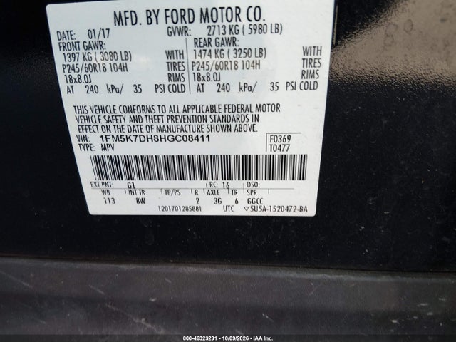 46323291 :رقم المزاد ، 1FM5K7DH8HGC08411 vin ، 2017 Ford Explorer Xlt مزاد بيع