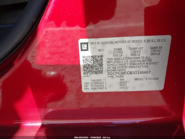 Aukcja sprzedaży 2018 Chevrolet Silverado 1500 1lt, vin: 3GCPCREC8JG145667, numer aukcji: 46323303