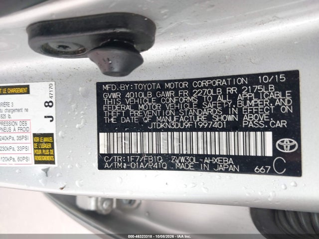 Auction sale of the 2015 Toyota Prius Two, vin: JTDKN3DU9F1997401, lot number: 46323318