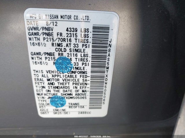 46323327 :رقم المزاد ، JN8AS5MTXDW505065 vin ، 2013 Nissan Rogue S مزاد بيع