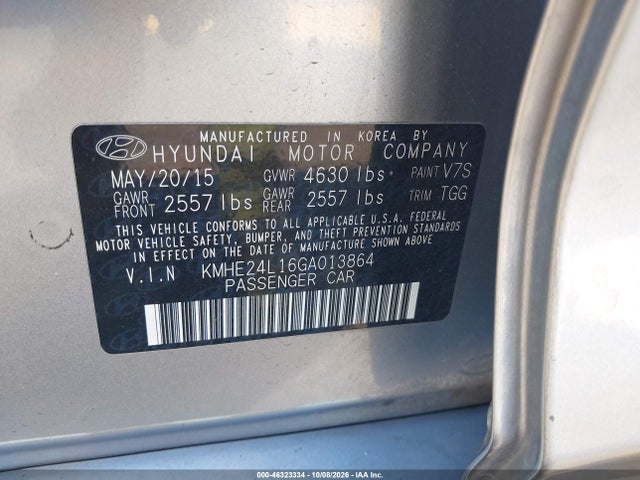 Aukcja sprzedaży 2016 Hyundai Sonata Hybrid Se, vin: KMHE24L16GA013864, numer aukcji: 46323334