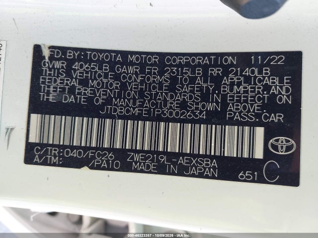 JTDBCMFE1P3002634 Toyota Corolla Hybrid Se