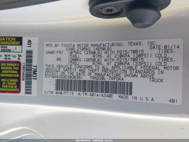 5TFNX4CN3EX036361 Toyota Tacoma