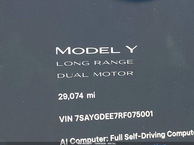 Продаж на аукціоні авто 2024 Tesla Model Y Long Range Dual Motor All-wheel Drive, vin: 7SAYGDEE7RF075001, номер лоту: 46323397