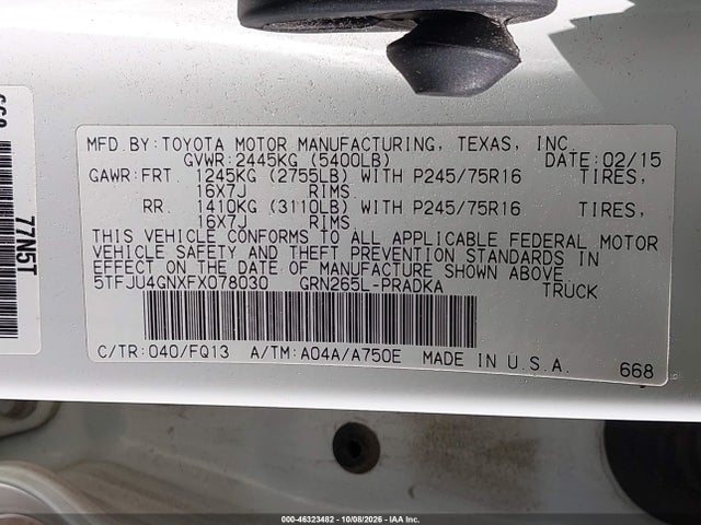 Aukcja sprzedaży 2015 Toyota Tacoma Prerunner V6, vin: 5TFJU4GNXFX078030, numer aukcji: 46323482
