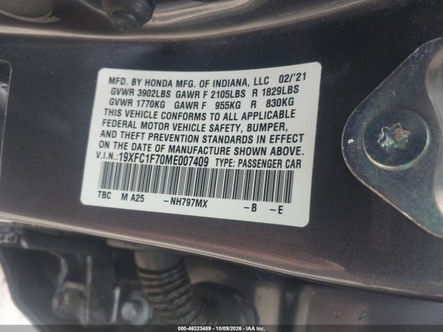 Aukcja sprzedaży 2021 Honda Civic Ex-l, vin: 19XFC1F70ME007409, numer aukcji: 46323489