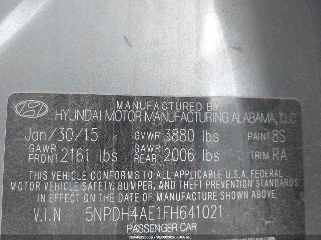 5NPDH4AE1FH641021 Hyundai ELANTRA SE