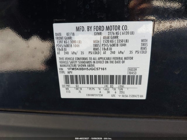 46323527 :رقم المزاد ، 1FM5K8BH5JGC57161 vin ، 2018 Ford Explorer مزاد بيع