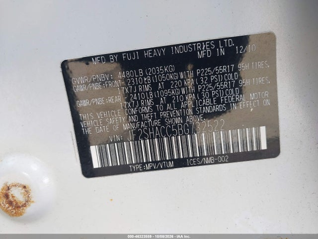 Auction sale of the 2011 Subaru Forester 2.5x Premium, vin: JF2SHACC5BG732522, lot number: 46323559