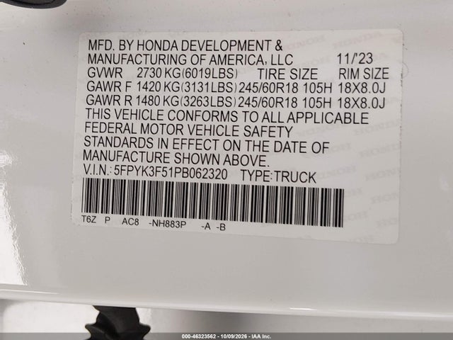 Honda Ridgeline Rtl 2023 5FPYK3F51PB062320 Image 9