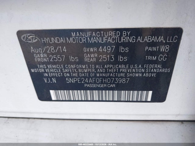 Hyundai SONATA SE 2015 5NPE24AF0FH073987 Image 9
