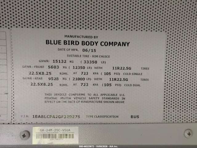 Blue Bird School Bus / Transit Bus 2016 1BABLCPA2GF320275 Image 9