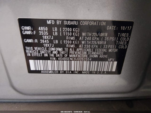 Subaru Outback 3.6r Limited 2018 4S4BSENC9J3252554 Image 9