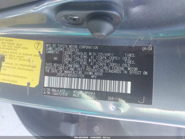 Aukcja sprzedaży 2005 Toyota Highlander Limited V6, vin: JTEDP21AX50051928, numer aukcji: 46323689