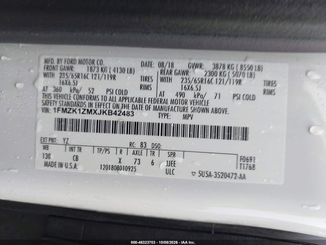 2018 Ford Transit-150 Xl მანქანა იყიდება აუქციონზე, vin: 1FMZK1ZMXJKB42483, აუქციონის ნომერი: 46323703