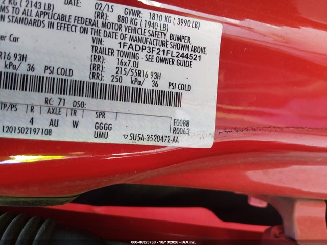 46323760 :رقم المزاد ، 1FADP3F21FL244521 vin ، 2015 Ford Focus Se مزاد بيع