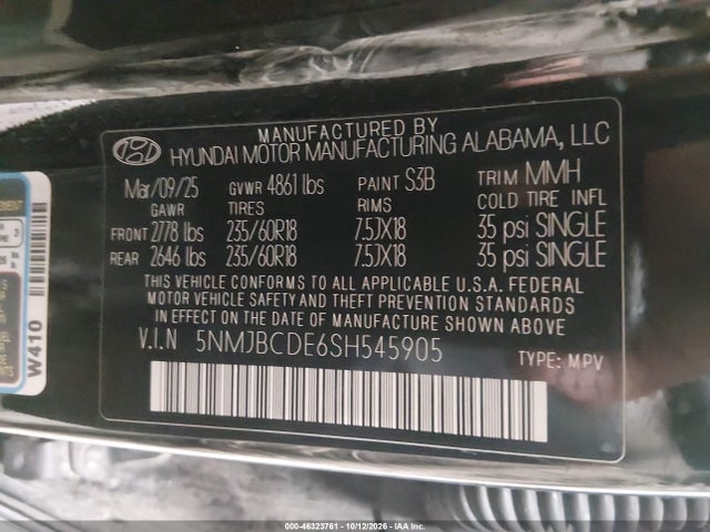 5NMJBCDE6SH545905 Hyundai TUCSON SEL