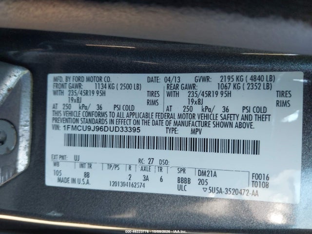 Продажа на аукционе авто 2013 Ford Escape Titanium, vin: 1FMCU9J96DUD33395, номер лота: 46323776