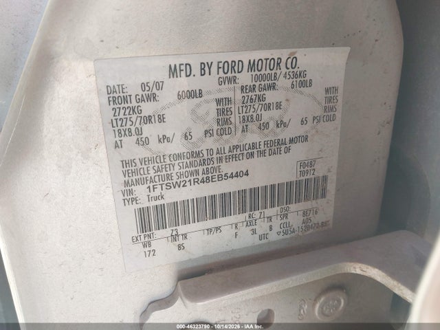 Продаж на аукціоні авто 2008 Ford F-250 Fx4/harley-davidson/king Ranch/lariat/xl/xlt, vin: 1FTSW21R48EB54404, номер лоту: 46323790