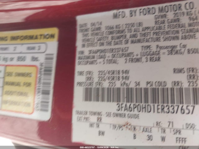 Ford FUSION SE 2014 3FA6P0HD1ER337657 Image 9