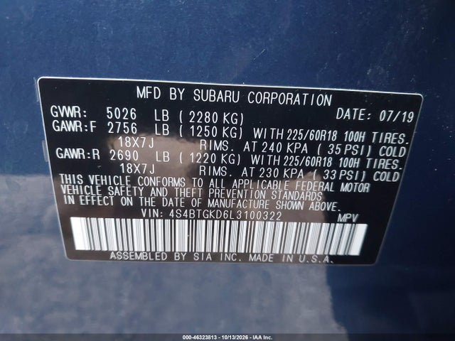 Продаж на аукціоні авто 2020 Subaru Outback Onyx Edition Xt, vin: 4S4BTGKD6L3100322, номер лоту: 46323813