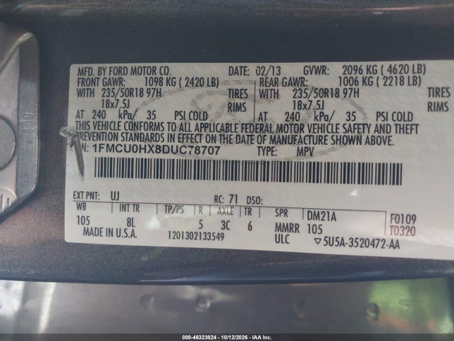 Aukcja sprzedaży 2013 Ford Escape Sel, vin: 1FMCU0HX8DUC78707, numer aukcji: 46323824