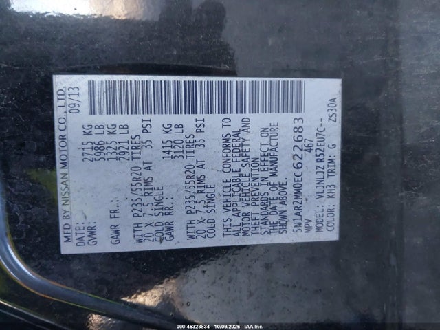 Aukcja sprzedaży 2014 Nissan Pathfinder Platinum, vin: 5N1AR2MM0EC622683, numer aukcji: 46323834