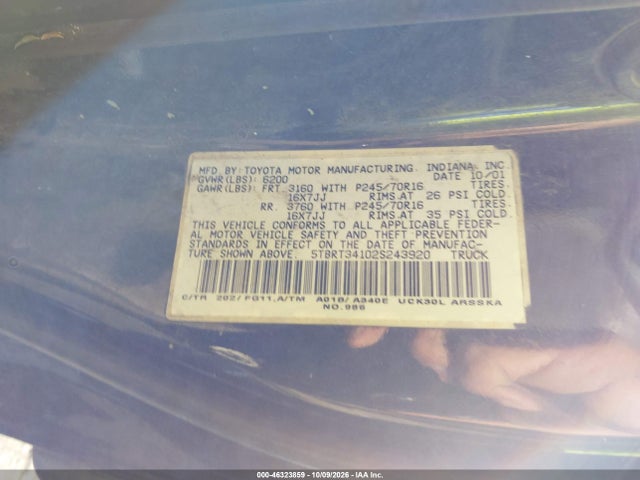 Aukcja sprzedaży 2002 Toyota Tundra Sr5 V8, vin: 5TBRT34102S243920, numer aukcji: 46323859