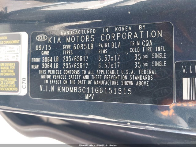 Продажа на аукционе авто 2016 Kia Sedona Lx, vin: KNDMB5C11G6151515, номер лота: 46323874