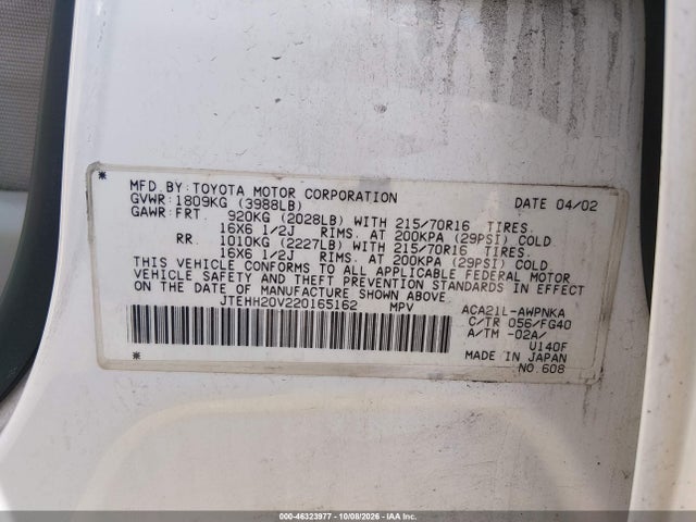 Продаж на аукціоні авто 2002 Toyota Rav4, vin: JTEHH20V220165162, номер лоту: 46323977